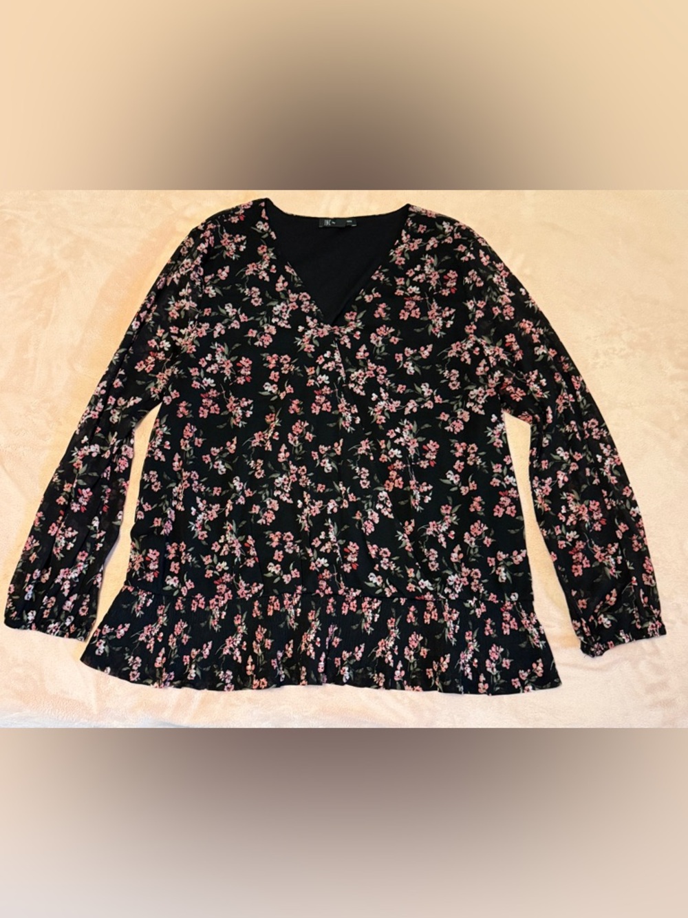 INC International Concepts Black and Pink Floral Blouse